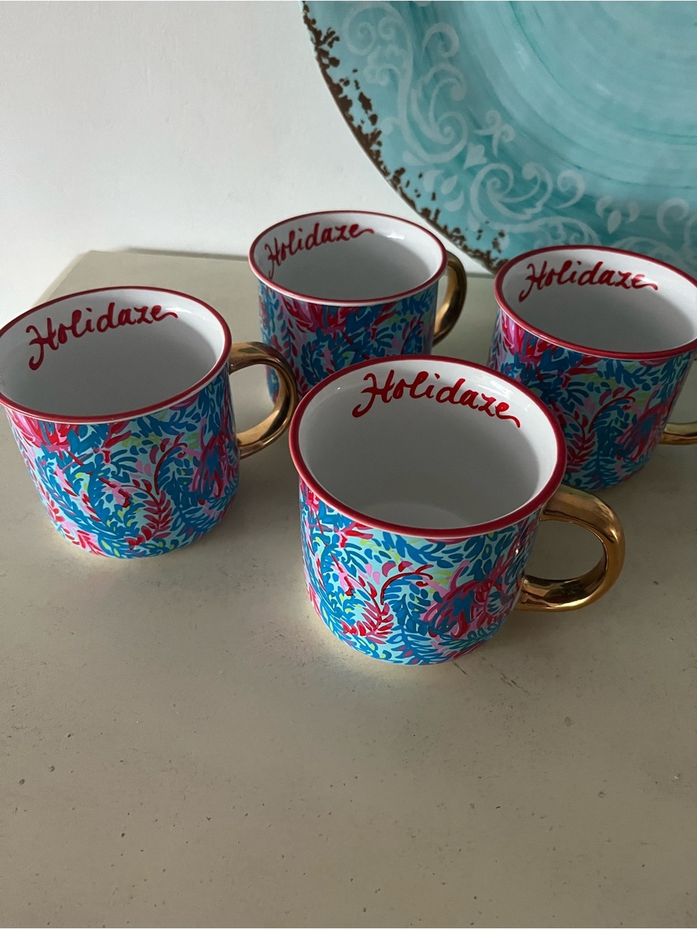 Lilly Pulitzer Ceramic Mug set (4)with Lilly gift bags